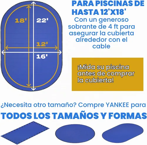 Vista 6 de Yankee - Cubierta para piscina ovalada de 12 x 18 pies para piscinas sobre el suelo