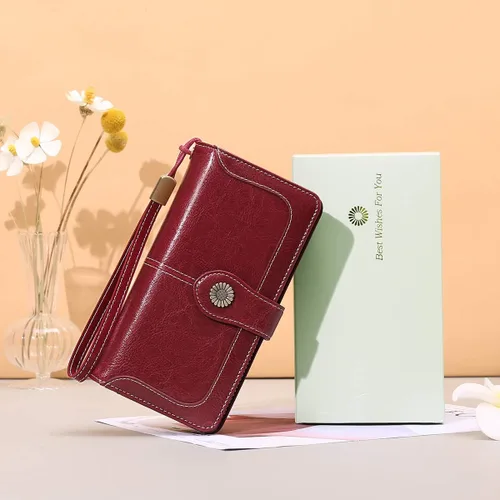 Vista 6 de FALAN MULE Cartera de cuero genuino RFID bloqueo gran capacidad Trifold señoras cartera.
