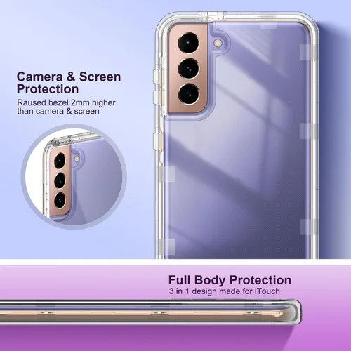 Vista 5 de KIOMY Funda transparente para Samsung Galaxy S21+ / S21 Plus 5G, 3 en 1, a prueba de golpes, funda protectora para teléfono, carcasa