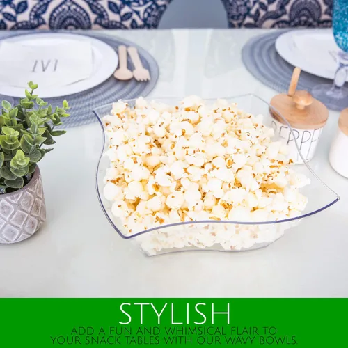 Vista 9 de PLASTICPRO Cuencos desechables de plástico cuadrados con diseño de ondas, resistentes para aperitivos o ensaladas de fiesta (4, medianos)