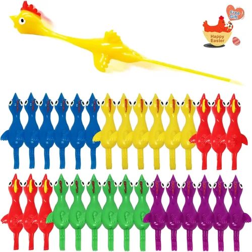 Vista 16 de Slingshot Pollo de goma Pollo Flick Pollo Volador Flingers Stress Gag Toys Stress Gag Toys, tirachinas de pollo de goma, divertidos rellenos