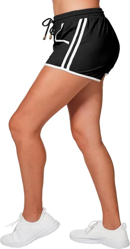 Vista 3 de Bae City Pantalones cortos deportivos para mujer, talla grande, con bolsillo a rayas laterales, suaves, para verano, casual, entrenamiento