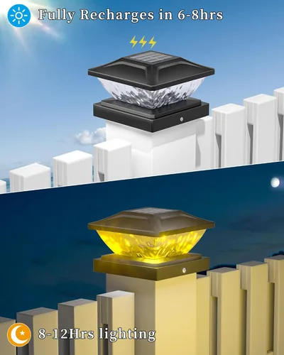 Vista 10 de Ofuray Luces solares para tapa de poste, paquete de 8 luces solares RGB con dos modos, apto para postes de 4 x 4, 5 x 5 con 3 bases, impermeable