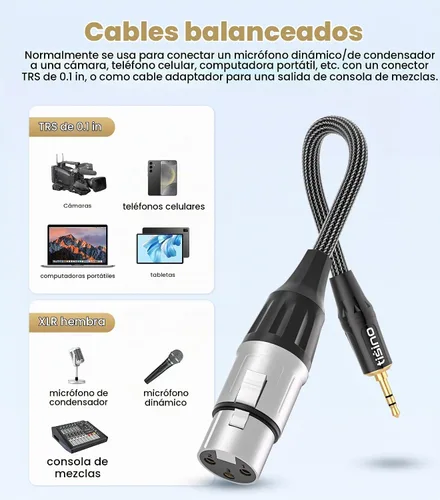 Vista 3 de Tisino XLR hembra a 0.1 in TRS Aux Balanced adaptador de cable de micrófono