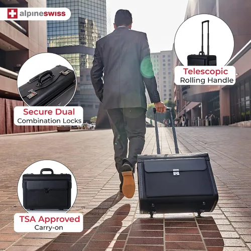 Vista 11 de Alpine Swiss Maletín para portátil con ruedas de 17" con ruedas Attache Abogados Case Legal Size Negro