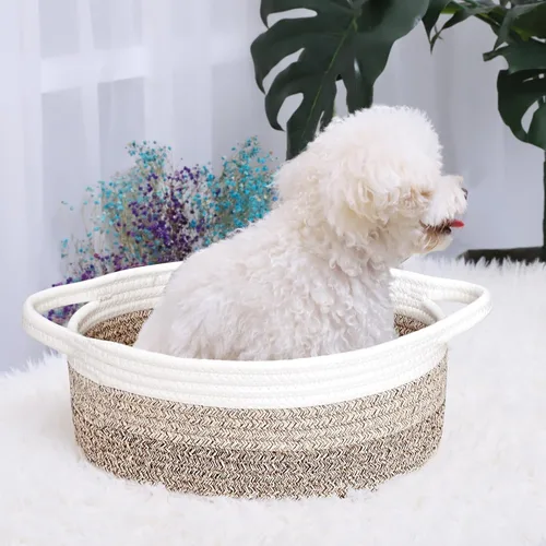 Vista 5 de ABenkle Cesta Pequeña con Asas - Contenedor de Almacenamiento Tejido de Cuerda Decorativo Duradero Cubo Organizador de Estante, Cesta de Regalo
