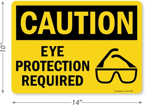 Vista 4 de SmartSign Vinilo adhesivo OSHA cartel de seguridad, leyenda "Precaución: Se requiere protección ocular", 10 pulgadas de alto x 14 pulgadas de ancho
