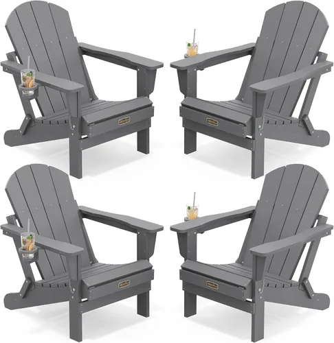 Vista 68 de SERWALL Silla Adirondack plegable para exteriores, silla de patio con portavasos - Ejército