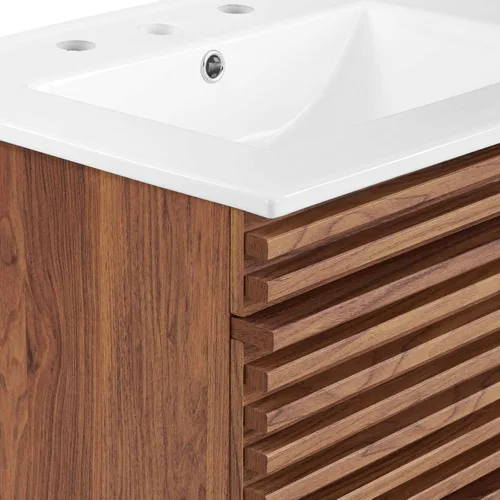 Vista 8 de Modway Render - Tocador de baño de pared de 24 pulgadas, color blanco nogal