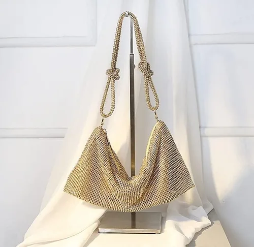 Vista 2 de UMREN Bolsos Hobo con diamantes de imitación para mujer, elegante bolso de noche de cristal brillante para fiesta, club, boda