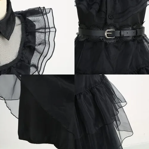 Vista 5 de Yipkorra Disfraz de Addams para niñas, vestido de princesa para Halloween, cosplay, fiesta
