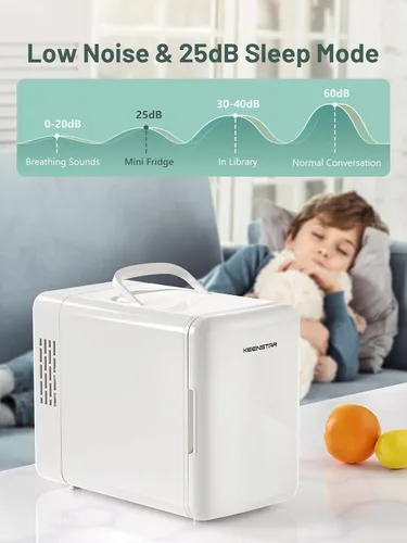 Vista 4 de KEENSTAR Mini refrigerador, mini refrigerador de 6 litros/8 latas, refrigerador pequeño de 110V AC/12V DC enfriador y calentador para dormitorio
