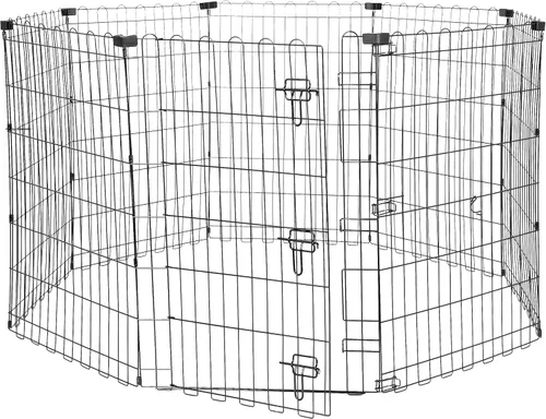 Vista 13 de Amazon Basics: cerca plegable de metal para mascotas, con puerta, 60 x 60 x 24 pulgadas, color negro.