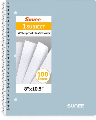 Vista 9 de SUNEE Cuaderno de espiral, 1 materia, papel rayado universitario, 8 x 10-1/2 pulgadas, 100 hojas por cuaderno, papel perforado de 3 agujeros