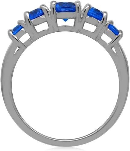 Vista 4 de Silvershake Anillo de plata de ley 925 chapada en oro blanco o amarillo con piedra natal de 5 piedras para mujer Azul zafiro creado