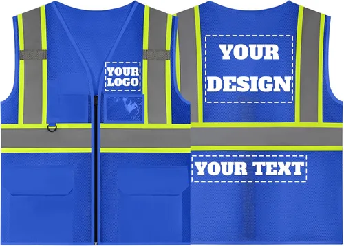 Vista 30 de Chaleco de seguridad reflectante de malla con logotipo personalizado con cremallera Chaleco de alta visibilidad para construcción al aire libre Ropa