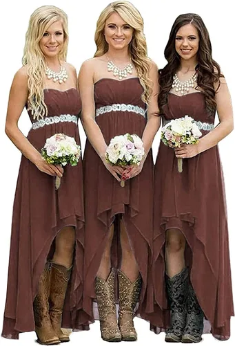 Vista 2 de Vestidos de dama de honor sin tirantes para mujer, con escote corazón, vestidos de fiesta de boda