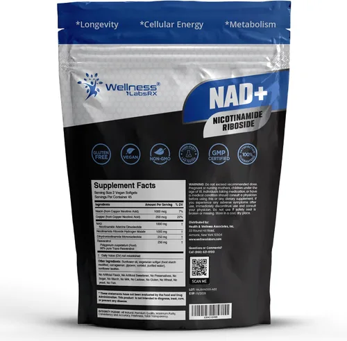 Vista 2 de Suplemento liposomal NAD+ - Cápsulas blandas NAD Nicotinamida Riboside Resveratrol - 2500mg Suplementos liposomales NAD para mujeres - Apoyo al
