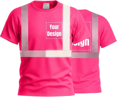 Vista 32 de Camiseta Hi Vis con tira reflectante de alta visibilidad, camisetas de seguridad personalizadas para tu logotipo, camisas de trabajo al aire libre