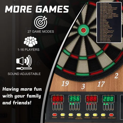 Vista 3 de Dart Board, Decorative Dart Board Cabinet Set [12*Soft Tip Darts], Electronic Dart Board - Wooden Cabinet Doors with Integrated Scoreboard for