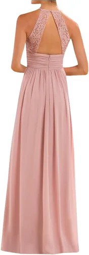 Vista 2 de Vestido de dama de honor de gasa con encaje halter para mujer