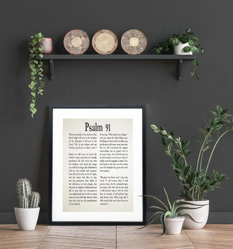 Vista 3 de Póster enmarcado del Salmo 91 con impresión del Salmo 91, arte de pared/Salmo 91, decoración de pared cristiana, póster de regalo religioso Salmo