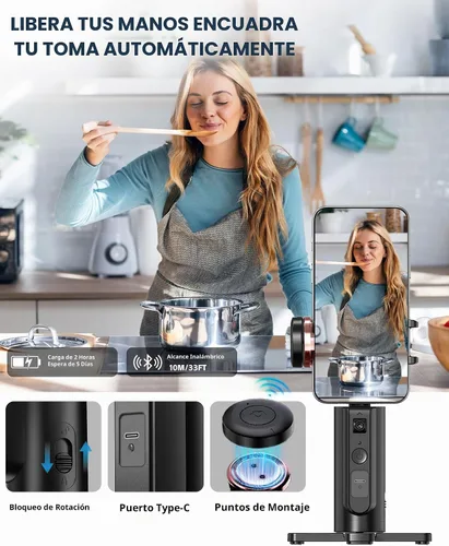 Vista 7 de Trípode de teléfono con seguimiento automático, rotación de 360°, trípode de seguimiento facial automático con gestos y control remoto, soporte