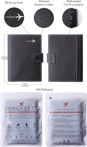 Vista 6 de Portapasaportes de cuero auténtico para pasaporte, con bloqueo Rfid - con compartimento para documentos de identificación