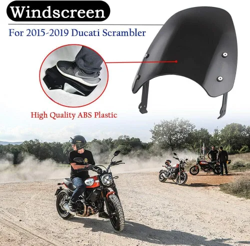 Vista 5 de Parabrisas de motocicleta de carbono para motocicleta, deflector de viento, protección compatible con Ducati Scrambler Classic Icon 2015 2016 2017