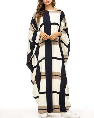 Vista 5 de xiannu Jalabiya Mujer Más Tamaño Maxi Vestidos Batwing Manga Árabe Kaftan Beige