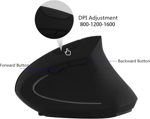 Vista 3 de Mouse inalámbrico vertical ergonómico, ratones ópticos recargables de 2.4 GHz, 80012001600 DPI, 6 botones para laptop, PC, computadora, escritorio