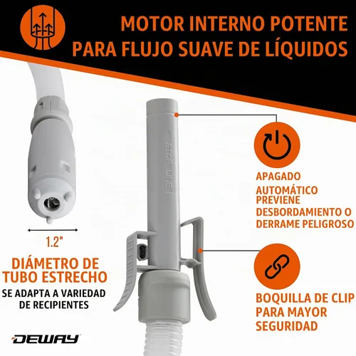 Vista 3 de Bomba de transferencia de combustible DeWay para bidón de gasolina con boquilla de apagado automático de precisión Flujo rápido de 2.4 GPM