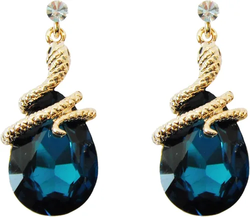 Vista 34 de Navachi Pendientes colgantes de gota de serpiente con forma de pera multicolor de cristal chapado en oro de 18 quilates