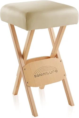 Vista 11 de Saloniture Taburete de masaje plegable de madera con estuche de transporte, negro