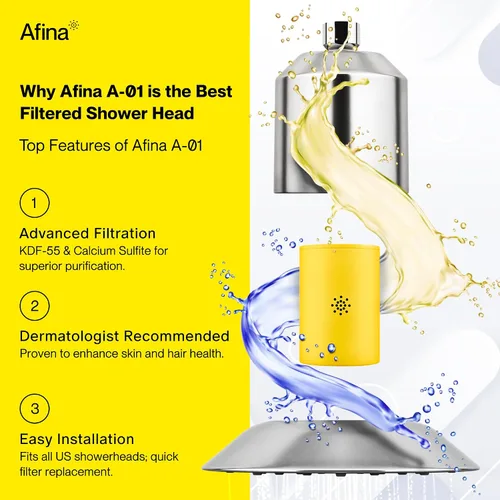 Vista 3 de Afina - Filtro de reemplazo para cabezal de ducha filtrado Afina y filtro de ducha - Ducha de alta presión - Reduce la piel seca con picazón