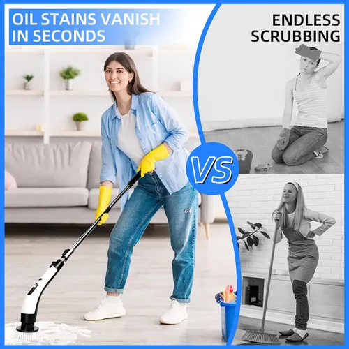 Vista 3 de Limpiador giratorio eléctrico inalámbrico con 8 cabezales de cepillo, limpieza de mano y ducha con mango ajustable, IPX7 impermeable para ducha