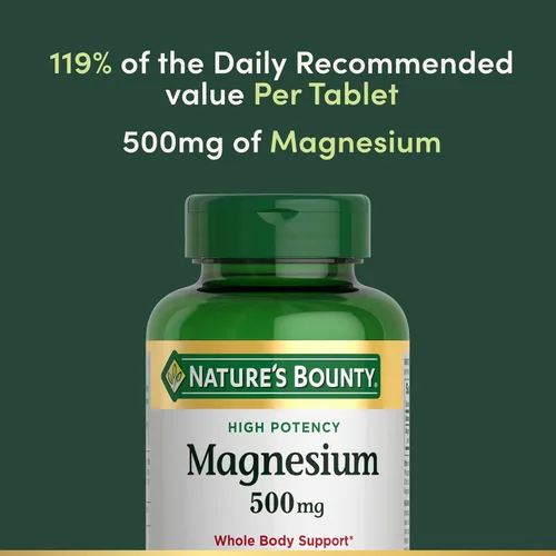 Vista 3 de Nature's Bounty Tabletas de magnesio de 500 mg, suplemento de magnesio de alta potencia para la salud ósea y muscular, apoyo para todo el cuerpo