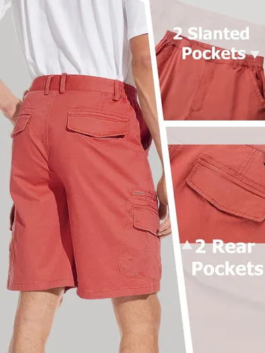 Vista 5 de TACVASEN Pantalones cortos planos de algodón para hombre, pantalones cortos de golf con 7 bolsillos