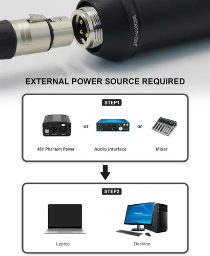 Vista 7 de SUUNTOK Micrófono XLR, Micrófono de condensador profesional con diafragma grande de 34mm, Micrófono de estudio cardioide para grabación TM87KB Kit
