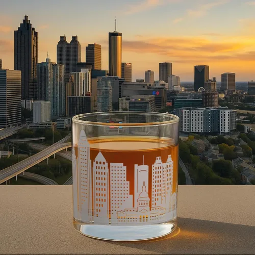 Vista 3 de Greenline Goods – Vasos de whisky con el horizonte de Atlanta, GA (juego de 2), 284ml – Vasos de roca/estilo antiguo