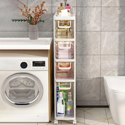 Vista 2 de Organizador de papel higiénico para gabinete de baño, gabinete de almacenamiento de papel higiénico delgado con cajones transparentes, unidad