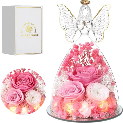 Vista 11 de Regalos de Rosas de Navidad para Mujeres Flor Real Preservada en Figuras de Ángel de Cristal Rosas para Entrega Prime Regalos de Cumpleaños