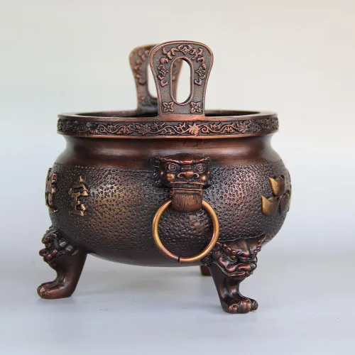Vista 3 de Yunhao8 Chino Puro Bronce Cobre Tesoro Riqueza Foo Perro León Ding Incienso Quemador Incensario