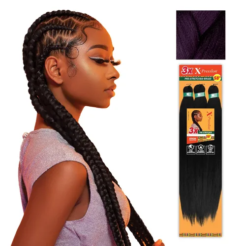 Vista 78 de Sensationnel X-Pression - Trenzas sintéticas prestiradas, 3 unidades, 58 pulgadas, negro azabache 1 Cabello trenzado, Kanekalon, ignífugo