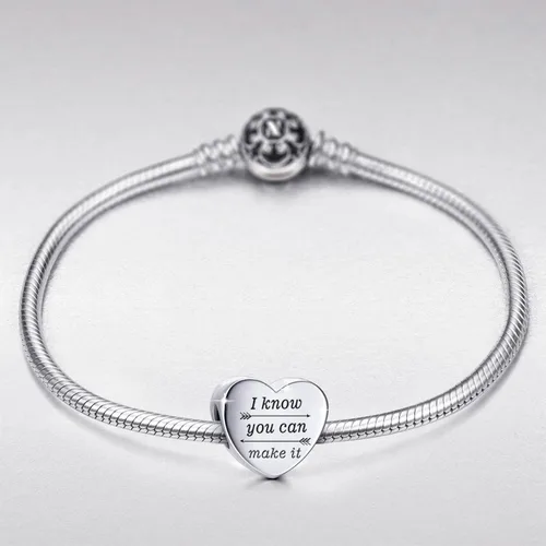 Vista 5 de Encanto de corazón compatible con pulseras de Pandora Encantos inspiradores grabados en joyería Personalidad y regalos de aliento para mujeres