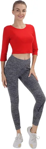 Vista 26 de Camiseta corta para mujer, cuello redondo, manga 3/4, casual, Y2K, linda camiseta corta para yoga