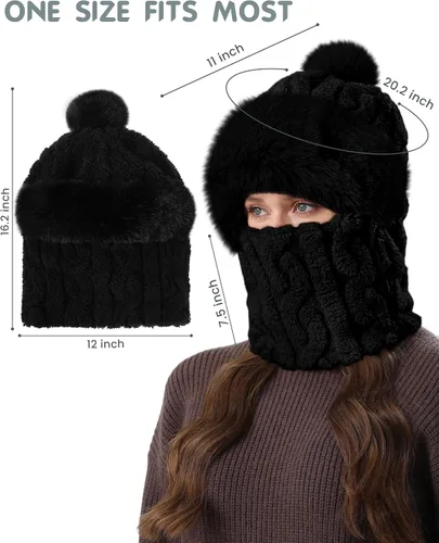 Vista 10 de Winter Hats and Scarf Set for Women One Piece Hat Beanie Negro