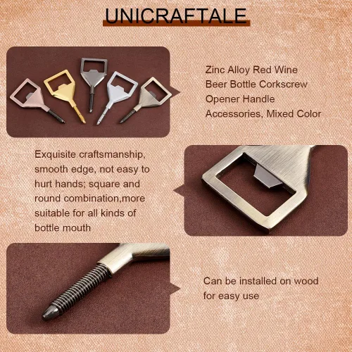 Vista 4 de UNICRAFTALE 5 piezas de aleación de zinc vino tinto botella de cerveza sacacorchos accesorios de mango de metal abridor de botellas kit de insertos
