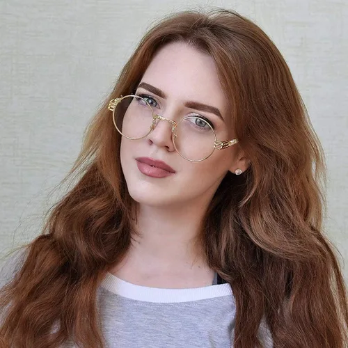 Vista 3 de COASION Gafas de sol redondas vintage Steampunk con marco de metal dorado transparente, M