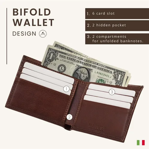 Vista 3 de Maruse Billetera plegable delgada de cuero cartera minimalista para hombres, Marrón, Minimalista